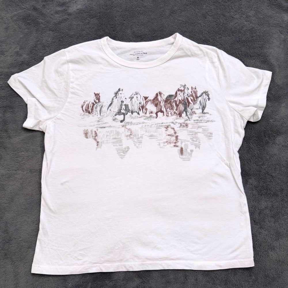 Abercrombie & Fitch Skimming Tee Women M White Horse Graphic Western - Picture 2 of 5